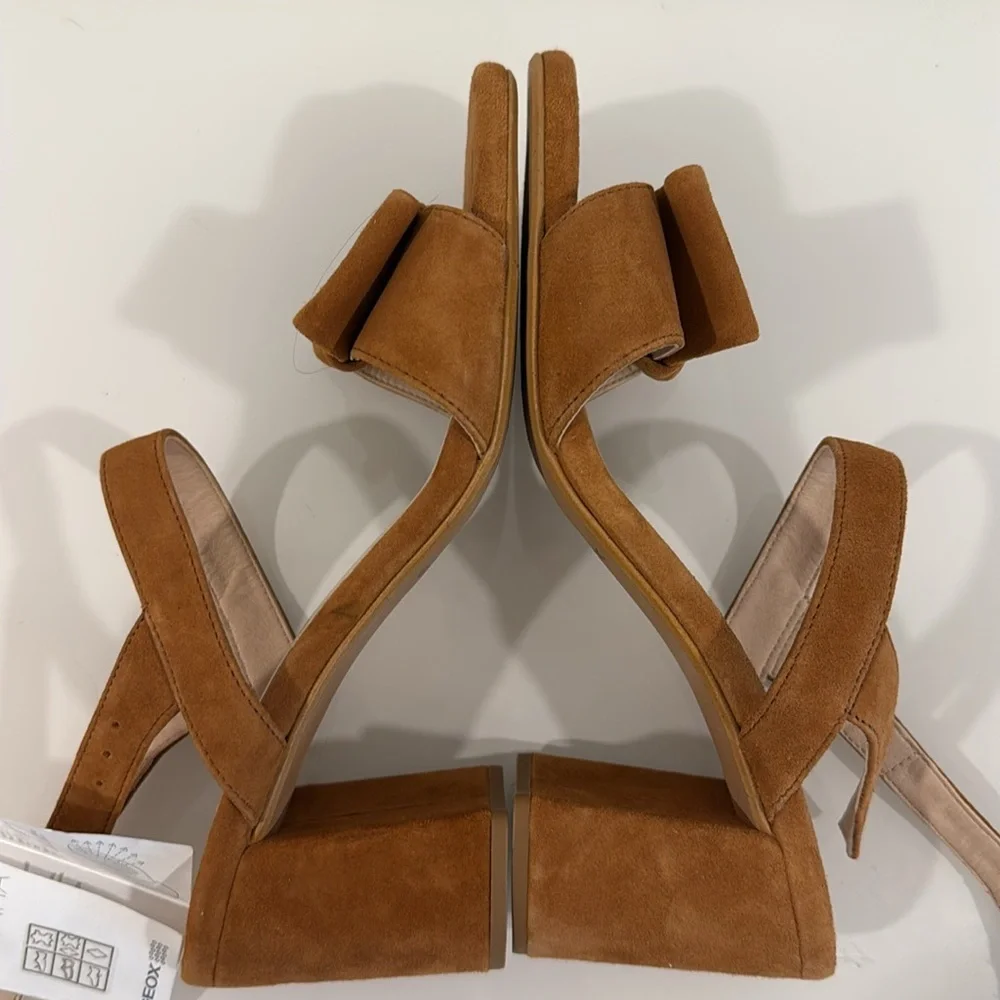 Geox Boho Platform Suede Block Heel Cross Strap Sandals Womens Size 40 NEW